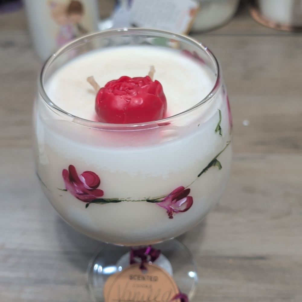 Vanilla Chai  XL Hand Painted ,Hand Crafted 100% Soy Candle In Brandy Sniffer. - Picture 2 of 10